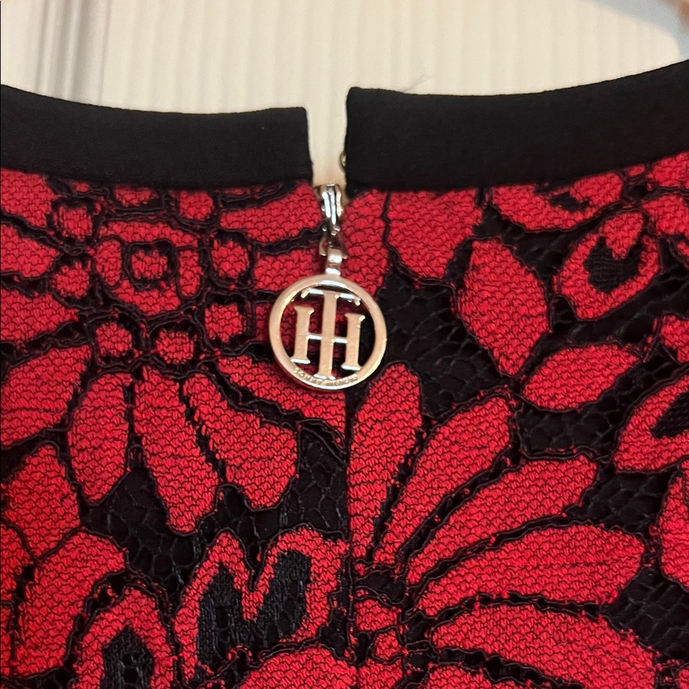 Tommy Hilfiger Red and Black Floral Fit-and-Flare Mini Dress - Picture 5 of 8